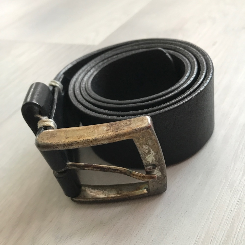 ROOTS BLACK LEATHER CASUAL WIDE BELT MENS 34